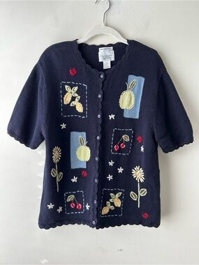 Vintage Christopher & Banks Cottagecore Grannycore Hand Embroidered Sweater XL